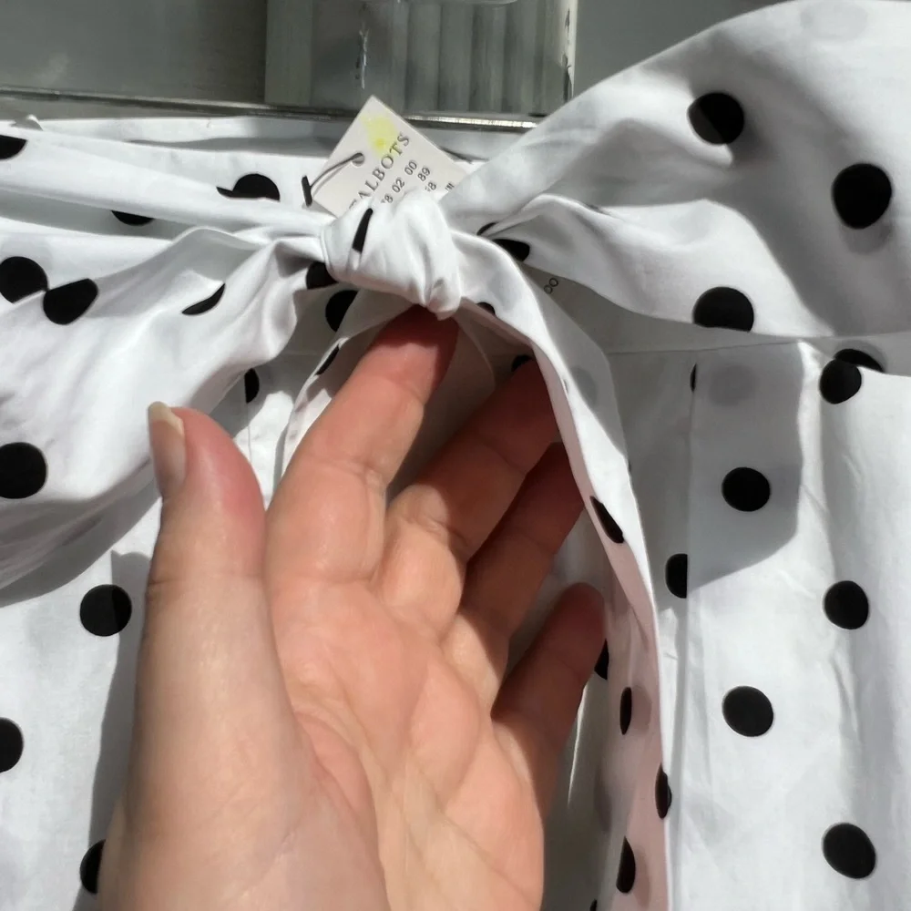 NWT Talbots Fun White Black Polka Dots A-Line Cotton Lined Skirt Sash Belt - Picture 3 of 5